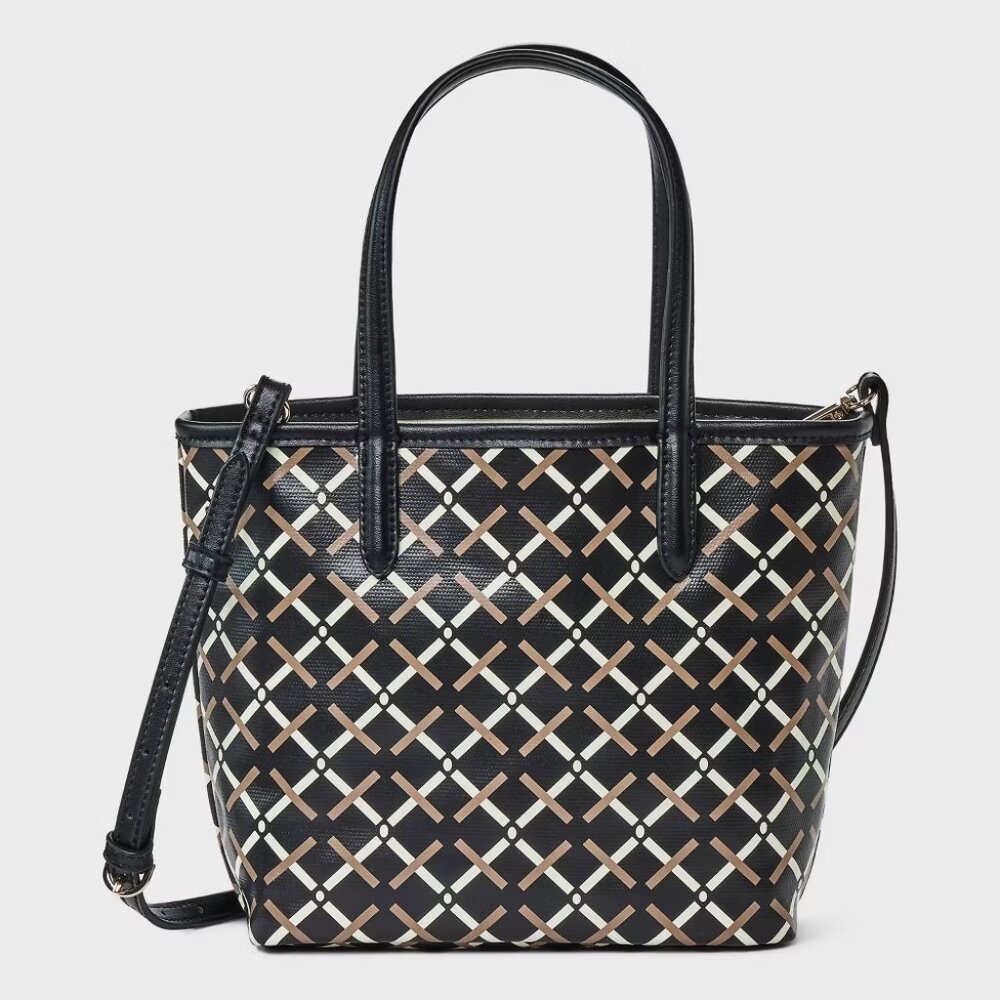 Mini Tote Bag – A New Day Black Coated Canvas Purse, Faux Leather Trim